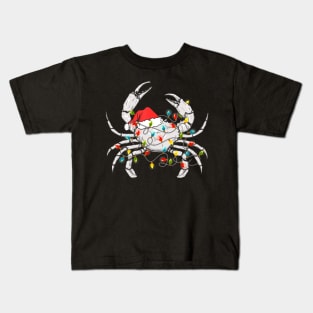 Crab Santa Hat Xmas Lights Sea Animal Lover Ugly Christmas Kids T-Shirt